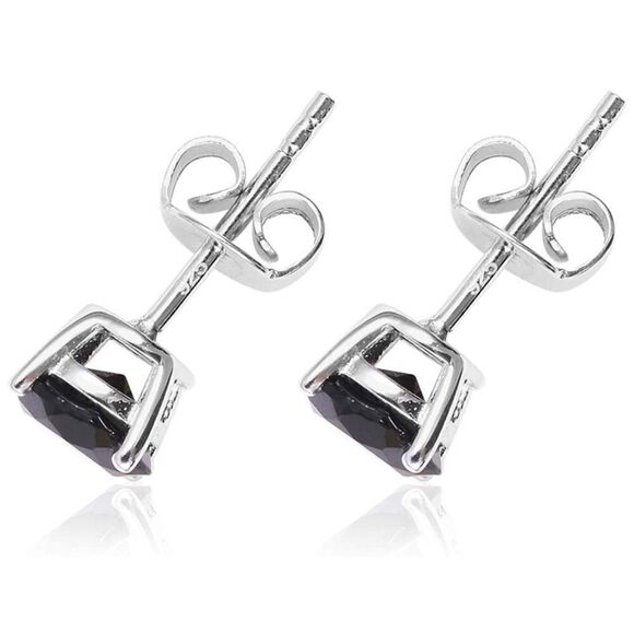 Unisex Black Spinel stud sterling silver 6mm earrings - Picture 3 of 7